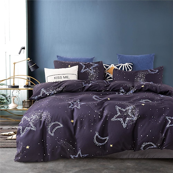 Vuodevaatesetti, jossa 1 mikrokuituinen pussilakana ja 1 tyynyliina, 168 x 228 cm, 50 x 66 cm, Tähdet ja Kuu, Peittopäällinen Kaksiosainen Tyynyliina