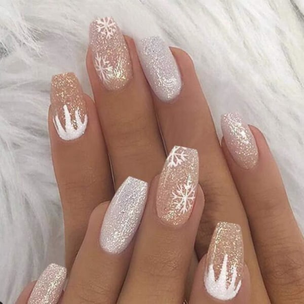 French Luxury Fake Nails Extra Long Press On Butterfly Strass Nails Vit Fyrkantig Akryl False Nails - Tips 24 St.