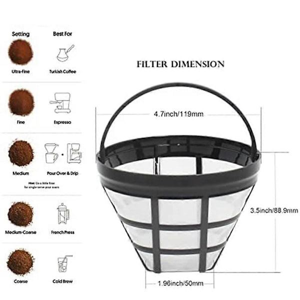 4-pakning Nr. 4 Gjenbrukbart Kaffetrakter Filter for Ninja-filtre, Passer de fleste 8-12 Kopp Kurv Drypp Kaffe