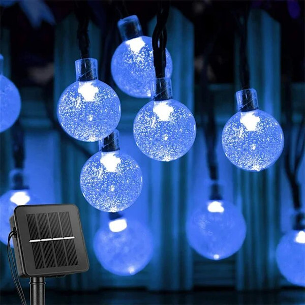 Aurinkokennovalot ulkokäyttöön 200 LED-kristallipallovaloa vedenpitävä aurinkokennovaloketju puutarhaan jouluun Ramadan-sisustukseen 11M 60LEDs Blue