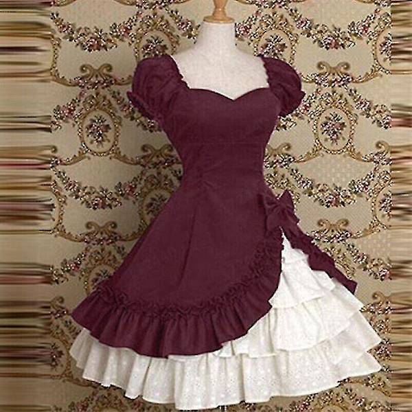 Naisten Muoti Klassinen Ta Mekko Rusetti Iso Hame Retro Lootuslehti Neliökaula-aukko Vestidos Lyhythihainen Tilkkumekko Väri5 Korkealaatuinen XL