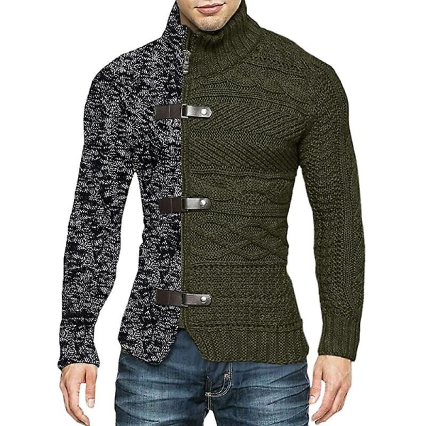 Turtleneck Neuletakki Miesten Villapaita Syksy Talvi Patchwork Takki Vintage Miesten Neule Villatakki Takki Vetoketju Neulottu Villapaita Ohut Topit HC3650ABrown XXL