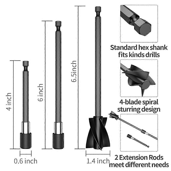 5 stk. Resin Mixer Paddles med 2 forlængerstænger, Epoxy Mixer Tilbehør til kraftig blanding, Genanvendelig