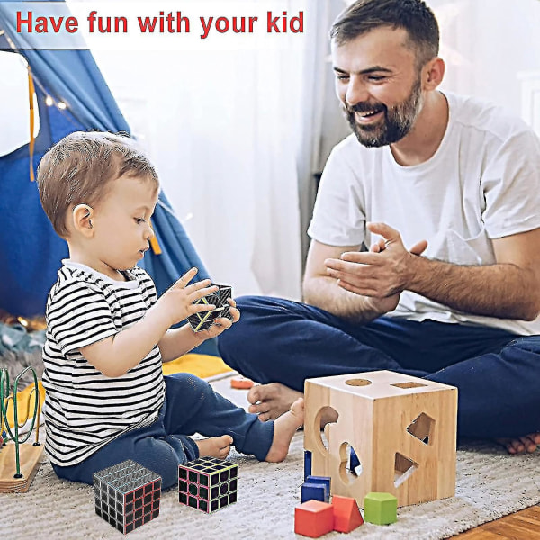 Speed Cube Sett, Magic Cube Sett for Barn Voksen, Karbonfiber Cube Bu...