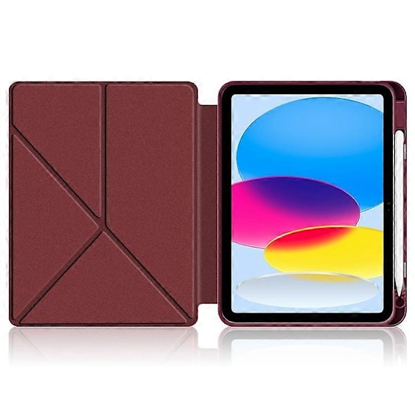 Kompatibel med iPad 10.9 (2022) / iPad 10. generation Origami Stand PU Læder Tablet Case Auto Vågn/Sov Pen Slot Beskyttelsescover WineRed