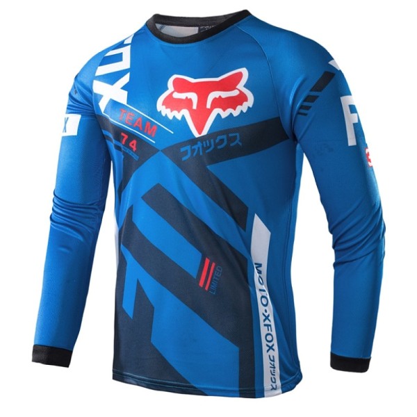 Sommar FOX downhill-dräkt cykeldräkt andningsbar långärmad T-shirt blue S