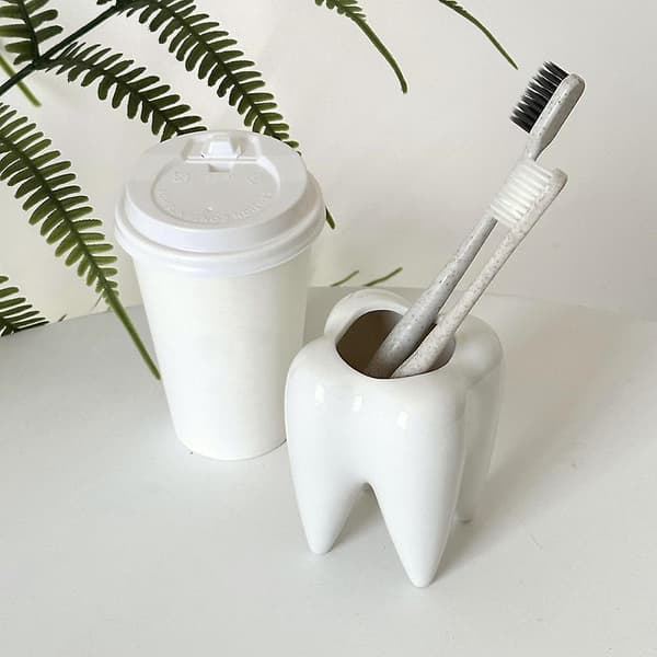 Funny Tooth Shaped Ceramic Pen Pencil Holder Storage Container Desk Organize