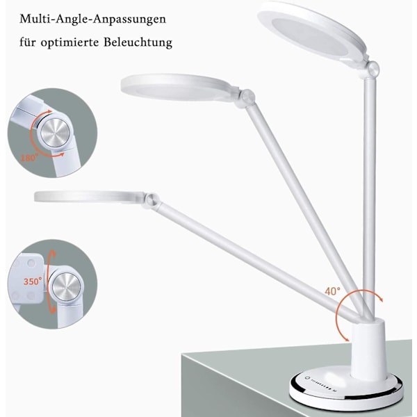 LED Skrivebordslampe Øyebesparende Skrivebordslampe Hjemmekontorlampe Justerbare Bordlamper Med 10 Lysstyrkenivåer Og 6 Lysmoduser Berøringsfølsom Kontroll Blå