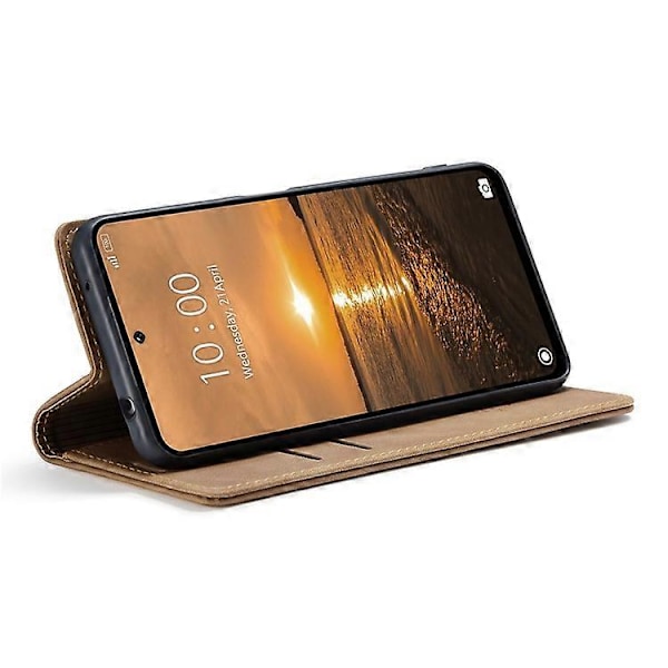 CASEME 013 Serien Kompatibel För Xiaomi Redmi 13 5G / 13 4G / Redmi Note 13R 5G Fodral Kort Hållare Ställ Läder Telefonskal Brown