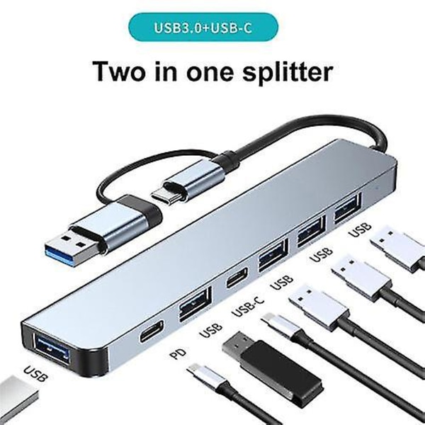 7-i-1 Dockingstasjon USB-C Aluminium Lading USB 3.0 HDMI-kompatibel PD/TF-kort