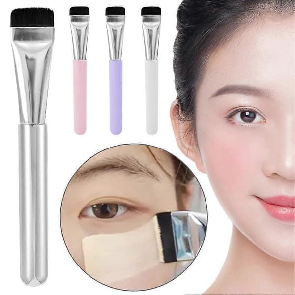 Flad foundationbørste 11,7 cm ultratynd flydende makeupapplikator Silver