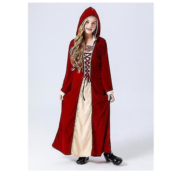 Halloween Barnkostym Rödluvan Retro Prinsessa Långärmad Medeltida Klänning Hovstil Vampyr Häxkostym 120cm