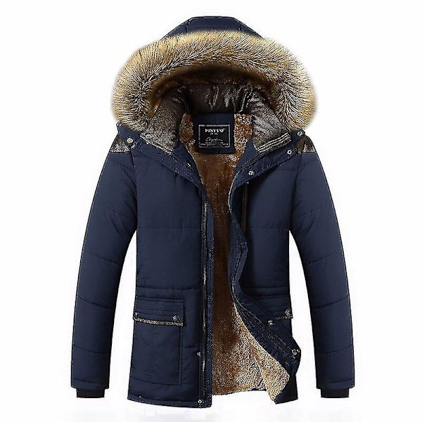Talvinen paksuuntunut lämmin parkatakki miesten fleece hupullinen miesten talvitakki työvaatteet samettitakki Blue 6XL