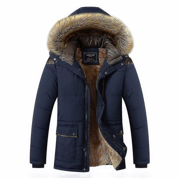 Vinterförtjockad Varm Parkas Herr Fleece Hooded Herr Vinterjacka Kappa Arbetskläder Jacka Sammetskappa Blue XXXXL