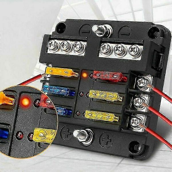 6-vejs vandtæt sikringsblok, med LED-indikator 12 kredsløb med negativ marine sikringsboks til DC 12/