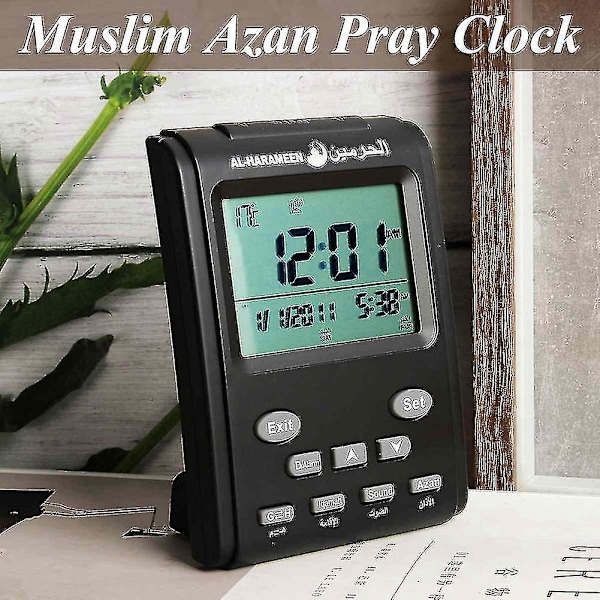 Digital Moské Islamisk Muslimsk Bön Azan Bordsklocka Kalender Alarm LCD-skärm