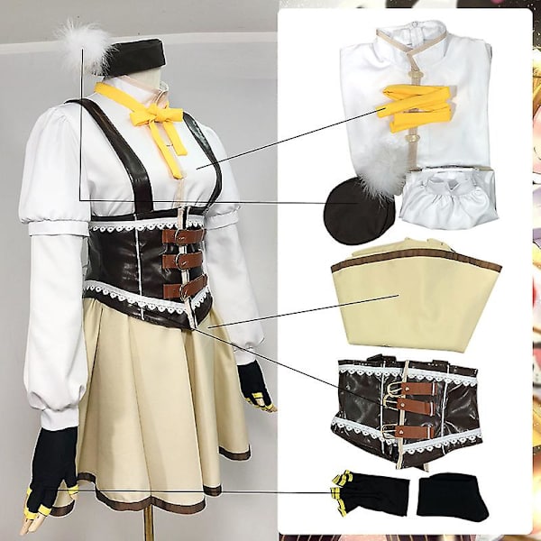 Puella Magi Madoka Magica Anime Cosplay Kostym Tomoe Mami Dam Kostym med Tillbehör Halloweenfest L