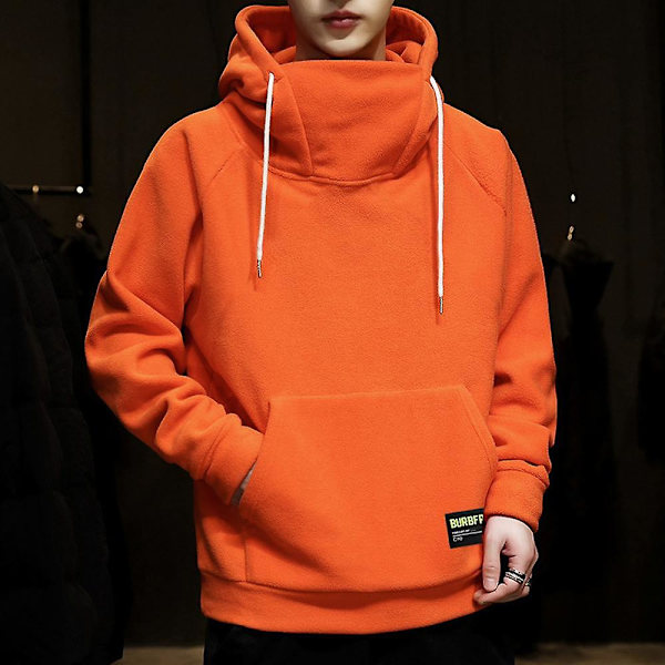 Paksu fleece huppari miesten syksyyn ja talveen, korkea kaulus, hupullinen collegepaita, hip hop -huppari black XS