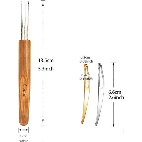 5 Stk Dreadlock Heklenål Hekle Verktøy, Flette Hår Dreadlocks Nåler Hekle Vev Heklenål for Flettehåndverk (0.5mm)