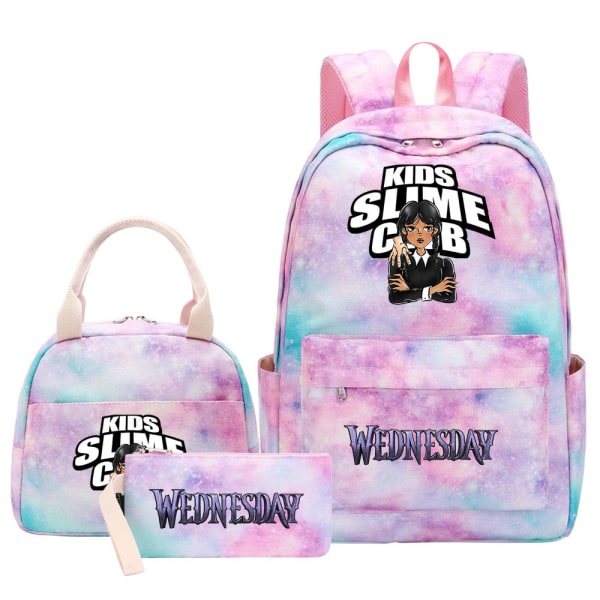 Wednesday Addams 3-delad Ryggsäck Studentväska Pink 3pcs set