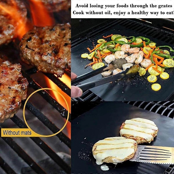 Grillmatte 40x50cm, 4 stk, Bakepapir Gjenbrukbart, BBQ Grillmatte, Grillmatter, Teflon Non-stick Gjenbrukbar, for Gassgrill, Kullgrill