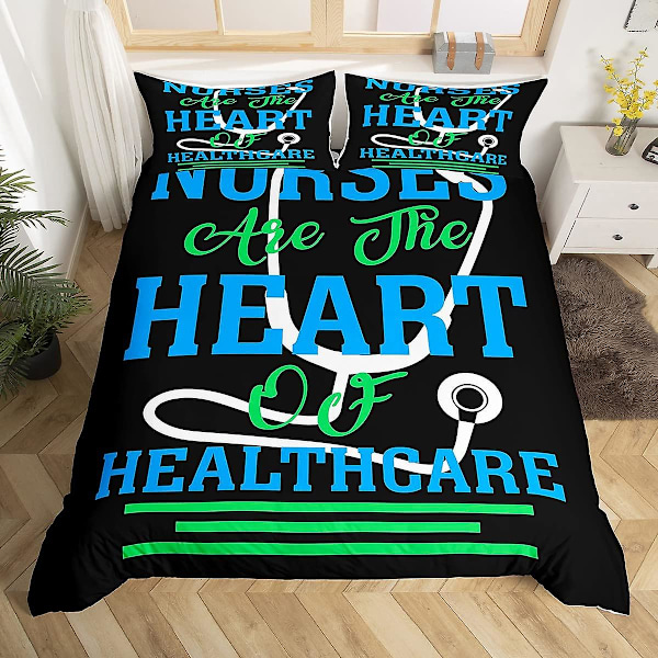 Nursing King Queen Dynetrekk Sykepleierlue Stetoskop Sengetøy Sett Sykepleiergaver Dynetrekk Dame Jentete Polyester Dynetrekk