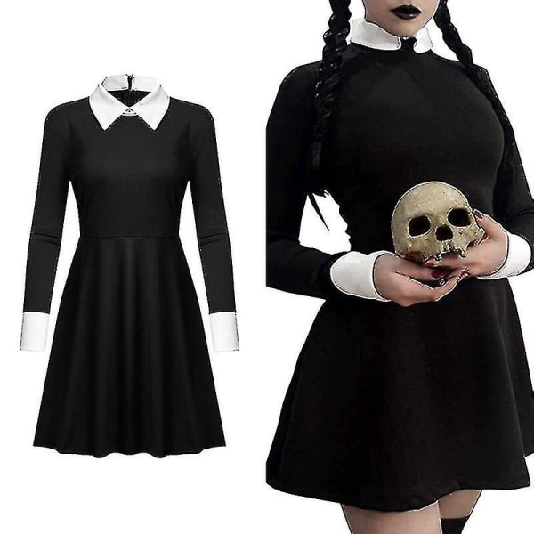 Wednesday Addams Familie Cosplay Kostyme Svart Kjole Kostyme (kort erme/lang erme) Long sleeves 3XL