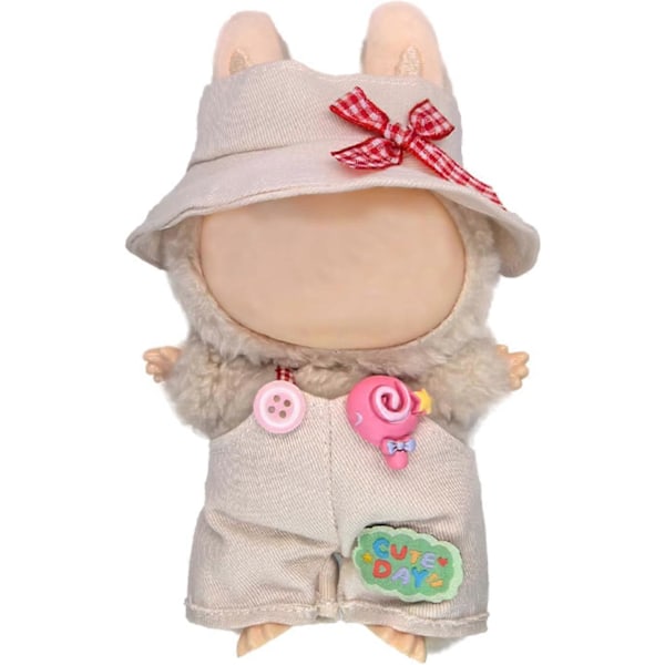 Kläder för Labubu-docka, sött hatt- och outfitset för 17 cm Labubu-dockor, bedårande utklädnadstillbehör för Labubu-docka (rosa gris)
