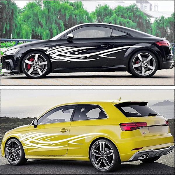 2 kpl 240 cm Liekit (Valkoinen) Grafiikat Auton Korin Sivutarra Liekki Kilpa-ajo Urheilu Raita Tarra Auton Vinyylitarra Universaali Kaikille Autoille SUV Kuorma-autoille