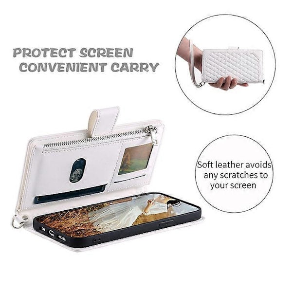 005 Style Kompatibel til Samsung Galaxy A51 4G SM-A515, Rhombus Tekstur Wallet Style PU Læder Telefon Cover Lynlåslomme Stand Fea White