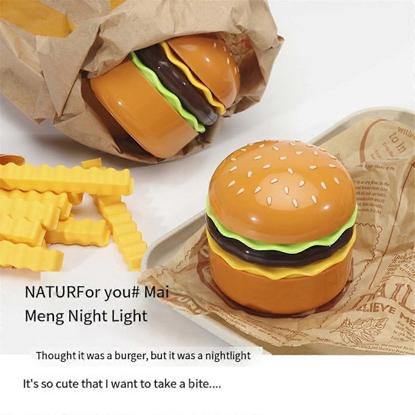 Søt Skrivebordslampe for Barn, Oppladbar Hamburger Liten Skrivebordslampe med Justerbar Hals Berøringsbryter med Blyantspisser