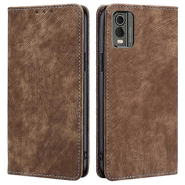 Reptåligt Telefonskal Kompatibelt För Nokia C32 RFID Texturerad Plånbok Magnetiskt Läder Flip Ställ Fodral Brown