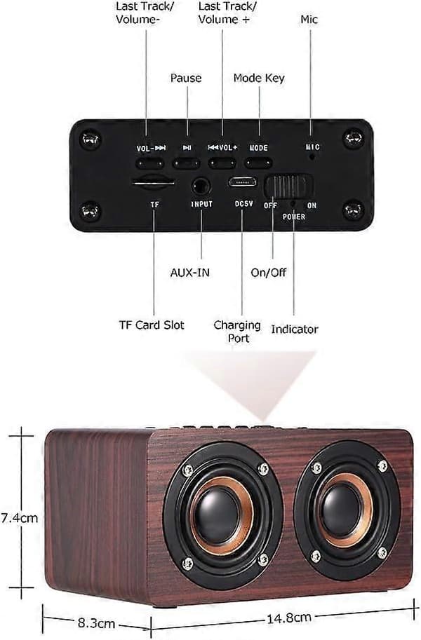 Bluetooth-högtalare i trä, W5 Röd Träådring Bluetooth-högtalare Bluetooth 4.2 10W Dubbla Högtalare
