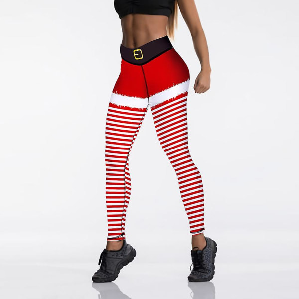 Nya God Jul Leggings Hög Midja Elasticitet Kvinnor Tryckta Randiga Snö Leggings Punk Bälte 3 Färger Byxor D-JK1-127 S