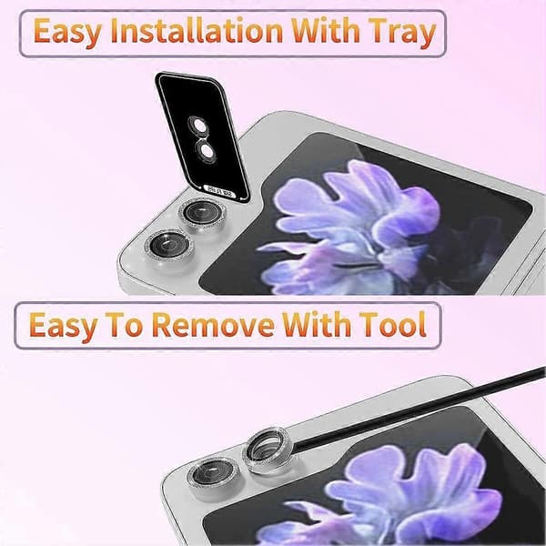 *til Galaxy Z Flip5 Glitter Metal Glas Kamera Linse Hætte Beskyttelse H4O7 silver