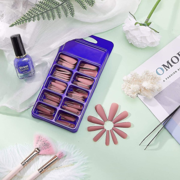 100 Stykker Matte Ekstra Lange Ballerina Løsnegler Coffin Falske Negler Ensfarget Full Dekning Fake Negler Matte Coffin Falske Negler Med Eske For Kvinner
