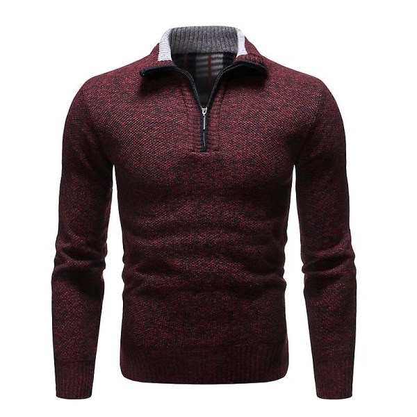 Herrkläder Vinter Vardagliga Tröjor Herr Höst Halv Hög Krage Dragkedjor Varma Fleece Pullovrar Herr Tjock Varm Stickad Tröja Blue L