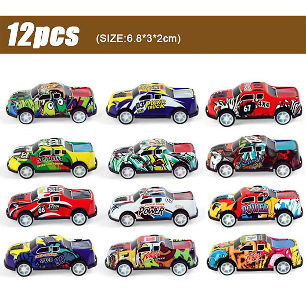 12 st Diecast Metall Billeksaker Dra Tillbaka Racerbil Festtillbehör B