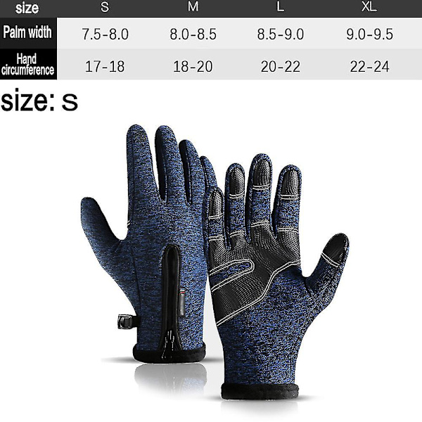 Miesten ja naisten talvikäsineet, vedenpitävät lämpimät käsineet, sormenpääherkät S-XL Blue M