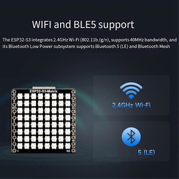 ESP32-S3 Mikro-Utvecklingskort HAT 8x8 LED-Matris Wi-Fi+Bluetooth Lågenergi Utvecklingskort