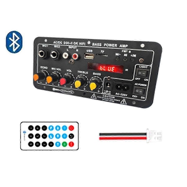 12V Bluetooth Forsterkerkort med Subwoofer og Dobbel Mikrofon for Karaoke Hjemmekino Lydsystem
