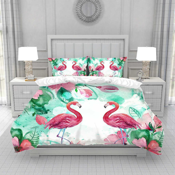 Flamingo Påslakan King/Queen Size, rosa Djurliv Tropiska Djur Tryck Sängkläder Set För Barn Flickor Tonåringar, Palmblad Täcke