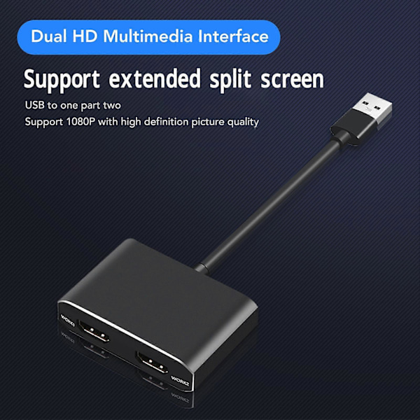 USB 3.0 till Dubbel HDMI Adapter för 2 Skärmar med 1080P Utökad Skärm