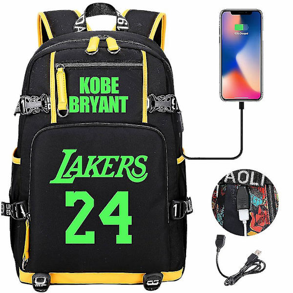 Nuorten opiskelijoiden koululaukku miesten ja naisten vapaa-ajan matkareppu Ko Be Bryant No.24 Lakers -reppu valaiseva nuorten ala- ja yläkoulun laukku USB C color-16
