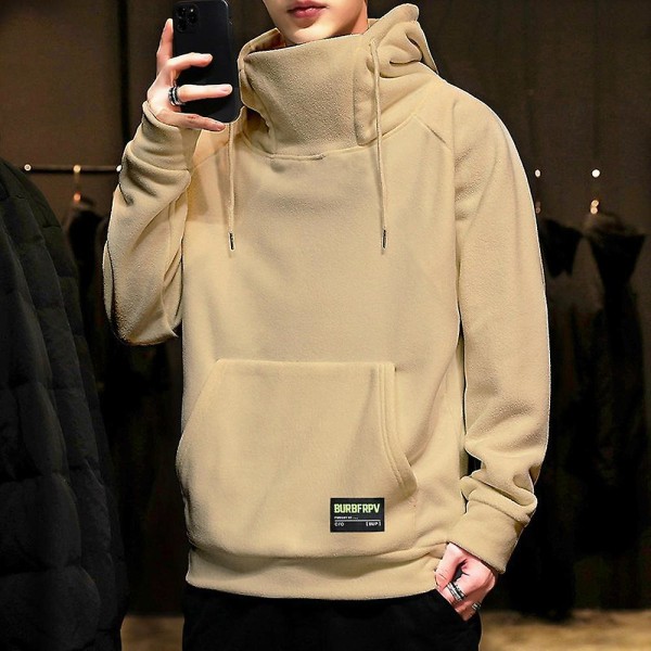 Paksu fleece huppari miesten syksyyn ja talveen, korkea kaulus, hupullinen collegepaita, hip hop -huppari black S