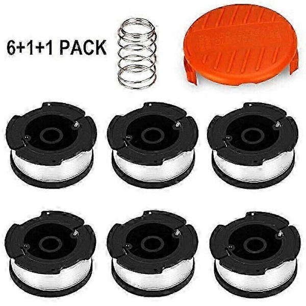 6x Spoler & Spolelokk Fr Black & Decker Gressrimmer Trimmer Trådspole