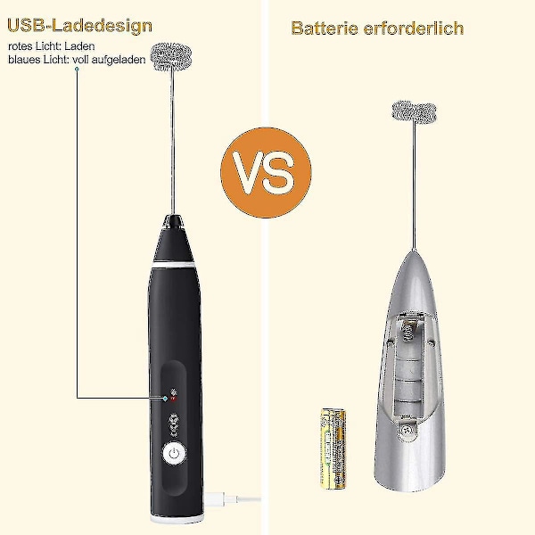 Elektrisk melkeskummer med dobbel visp, USB-oppladbar, svart TY