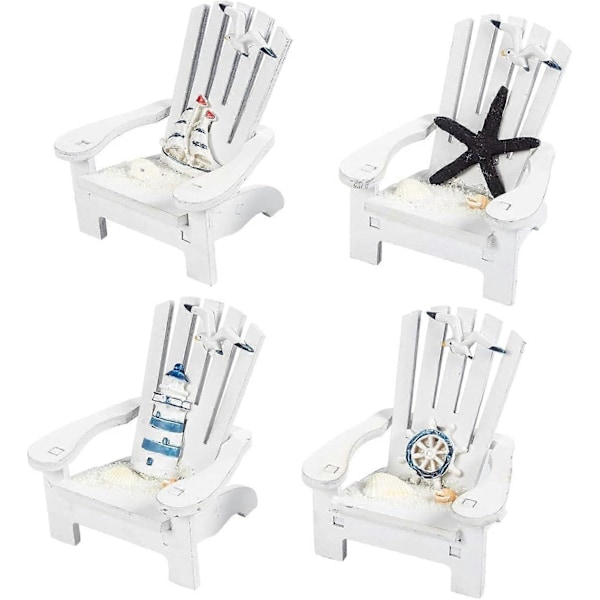 Set med 4 Mini Strandstolar för Badrum, Nautisk Heminredning, Havsdekorationer (4 tum)