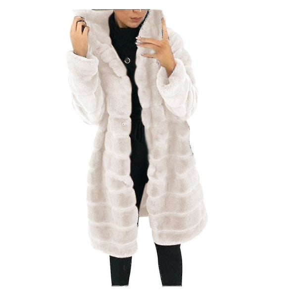 Naisten tekoturkis talvi casual takki pitkähihainen fleecetakki S Beige