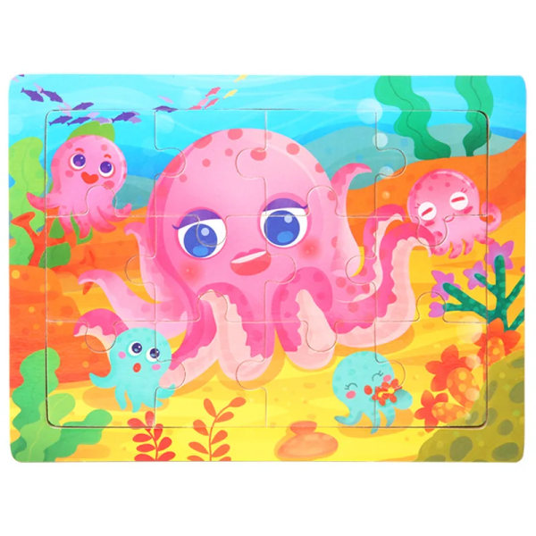 15*11cm 3D-palapeli Sarjakuva Eläimet Puupalapeli lapsille Kognitiivinen palapeli Baby puiset lelut Opetuslelut lapsille 19-octopus